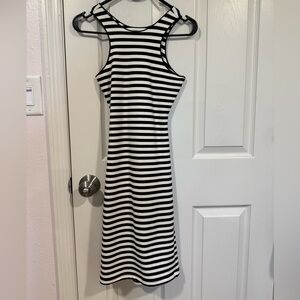 Zara Black and White Striped Midi Dress